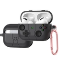 Game controller design black silicone case for AirPods Pro with pink metal carabiner - Dark Gray