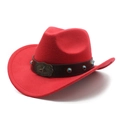 Detail of red wool cowboy hat with leather band and blue turquoise gemstone buckle - M (56-58cm) / Red