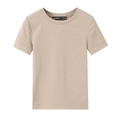 Minimalist beige round neck short sleeve T-shirt in knit fabric on white background - S / Apricot