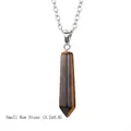 Tiger eye hexagonal crystal point pendant necklace with silver chain, size 3.2x0.8cm - Small Tiger Eye
