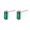 Minimalist S925 silver stud earrings with rectangular emerald green cubic zirconia - Silver-Green Zirconia