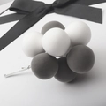 Elegant black and white clay balloon cake toppers with metal stems and a black ribbon bow - Ball Bundle / Grey White Ball Bundle