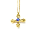 Luxurious 18k gold plated cross pendant necklace with a vintage blue natural stone - Gold Dark Blue Cat Eye Stone