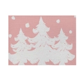 Pink linen Christmas placemat featuring white hand-drawn trees and rustic fabric texture - CD27-15 (Pink Christmas Tree)