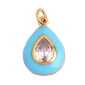 Elegant gold-tone teardrop pendant featuring a light blue enamel rim and clear crystal - Waterdrop Lake Blue