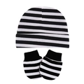 Newborn baby hat and anti-scratch mittens set with classic black and white stripes - Black & White Stripe (2-Piece Set)