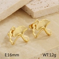 Minimalist gold ginkgo leaf stainless steel stud earrings 16mm 12g for women - Gold