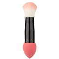 Dual-ended makeup brush with blush bristles and pink teardrop sponge applicator - Bullet Tip / Watermelon red