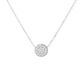 Silver stainless steel necklace featuring a round pendant with sparkling micro-pave crystals - April White - Silver