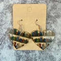Creative heart-shaped acrylic earrings with colorful bookshelf and book prints on card - Heart Shaped Library Bookshelf Earrings