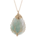 Tree of Life necklace featuring green teardrop natural stone wrapped in golden wire - Green Aventurine Gold