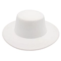 Detail of white boater hat felt material with wide flat brim and fine stitching finish - One Size / White