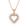 Close-up of rose gold heart pendant necklace with shimmering white zircon stones - 45cm / Rose Gold