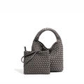 Charcoal grey woven tote bag set with matching zipper pouch in intricate weave texture - Dark Gray