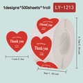 Roll of 500 red heart shape Thank You sealing stickers for gift bags and cards - Red Thank You