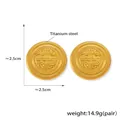 Vintage textured gold round stud earrings in titanium steel with 2.5cm diameter finish - Round Gold