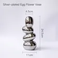 Silver-plated pebble shaped ceramic vase with modern four-layer stacked design 24.5cm - Pebble Vase 2090 - Electroplated Silver