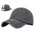 Dettaglio del cappello da baseball grigio scuro effetto consumato con foro per coda di cavallo - Nero / Regolabile