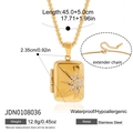 Detailed view of square gold locket with star pattern and adjustable extension chain - Octagram Radiant Style (JDN0108036)