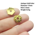 Detail of 13mm antique gold flower bead cap with embossed texture for DIY jewelry - 2# Antique Gold
