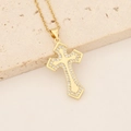 Macro view of a 18K gold-plated cross pendant necklace with colorful cubic zirconia - Micro Pave White Zirconia Cross (9#)