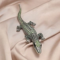 Exquisite crocodile brooch with green crystals and silver-tone finish on silk - Style E Silver Crocodile