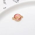 Pink glitter opal circular charm connector with gold plated finish for DIY jewelry - Red