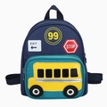 Mochila azul infantil de autobús escolar con señales 99 y EXIT y correas ajustables - Azul
