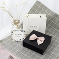 Elegant black jewelry gift box with pink bow and minimalist white carry bag for rose sets - Necklace/Earring/Single Ring Slot / Black + Hot Stamping Bag