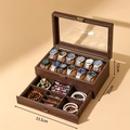 Caja para relojes de madera de nogal de doble capa y joyero con 12 ranuras y un cajón - Doble Capa Grano de Nogal 12 Ranuras Caja Reloj Joyas