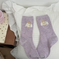 Purple mid-calf socks with cute chick embroidery on soft speckled yarn fabric - One Size / Purple Rabbit