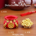 Mini red fortune bag with removable golden ingot, lucky desktop decor, 5.5cm width - XY010 Fortune Money Bag Figurine