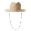 Cappello di paglia Panama naturale con fascia di conchiglie e cordino regolabile - Paglia di Carta Beige Cupola a Punta