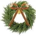 Corona de Navidad artificial con lazo de terciopelo marrón y campana dorada - 50cm / Corona de Campana con Hojas de Ciprés de Material Realista