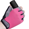 Pink and grey breathable half-finger cycling gloves with velcro closure and logo - Basic Anti-Slip Pink
