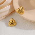 Titanium steel heart earrings in 18k gold plating featuring a layered spiral design - Gold Wave Texture