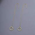 Boucles d'oreilles élégantes en or avec fleurs à cinq pétales et pampilles pour femmes - Doré