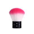 Pink gradient kabuki makeup brush with black handle and sparkling rhinestone details - Base Dust Brush / Rose Red