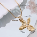 18K gold plated snake chain necklace featuring a phoenix wing pendant with zircon - Gold Large Wings with White Zirconia