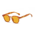 Lunettes de soleil rondes écaillées avec verres ambrés et détails de rivets argentés - Écaille Jaune Verre Orange (C59)