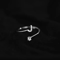 Minimalist silver letter J adjustable open ring with sparkling round cubic zirconia - Letter J