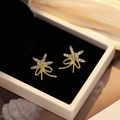 Golden star and bow stud earrings with white rhinestones in a black velvet box - Star Bow Full Rhinestone Style (E742-7) / Gold