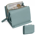 Trifold foggy blue leather wallet with RFID blocking and zippered coin pocket - Light Blue