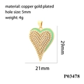 Détail du pendentif cœur en émail vert montrant les dimensions 29mm x 21mm et trou 5mm - P03478 (Pendentif Coeur) / vert clair