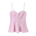 Top a righe verticali bianche e rosa con fiocco e dettaglio dell'orlo svasato - XS / A Righe Rosa