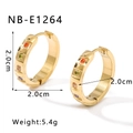 Detail view of 2.0cm gold stainless steel heart earrings with colorful zircon stones - Multi-color Gemstone Inlaid Style (NB-E1264)