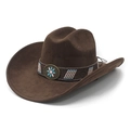 Cappello da cowboy western in pelle scamosciata marrone scuro con fibbia in metallo e perline - M (56-57cm) / Scamosciato Marrone