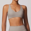 Ensemble de yoga sans couture taupe avec brassière brossée et legging taille haute - Lin