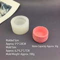 Detail view of rock textured silicone mold with a finished pink plaster candle vessel - Style 7 / Semi-transparent