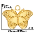 Tabla de tallas detallada para colgante de mariposa de acero con dimensiones y peso 3,1g - Dorado